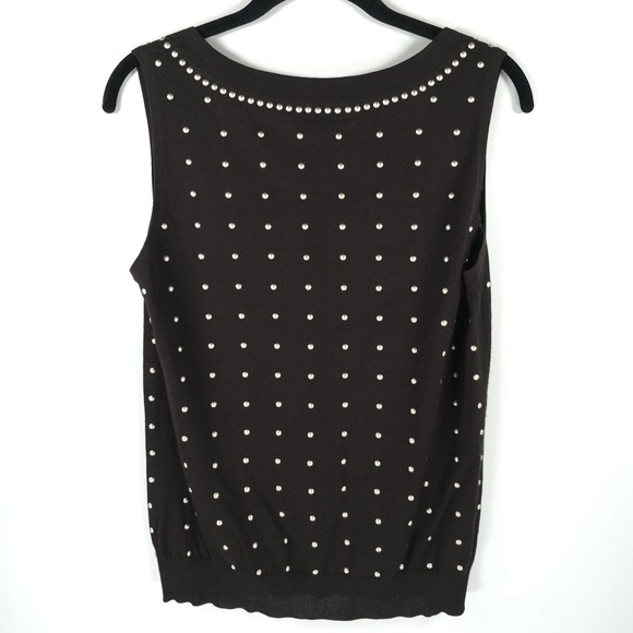 ST. JOHN WOOL Blend Riveted Chocolate Brown Shell Top Size SMALL - Picture 2 of 10